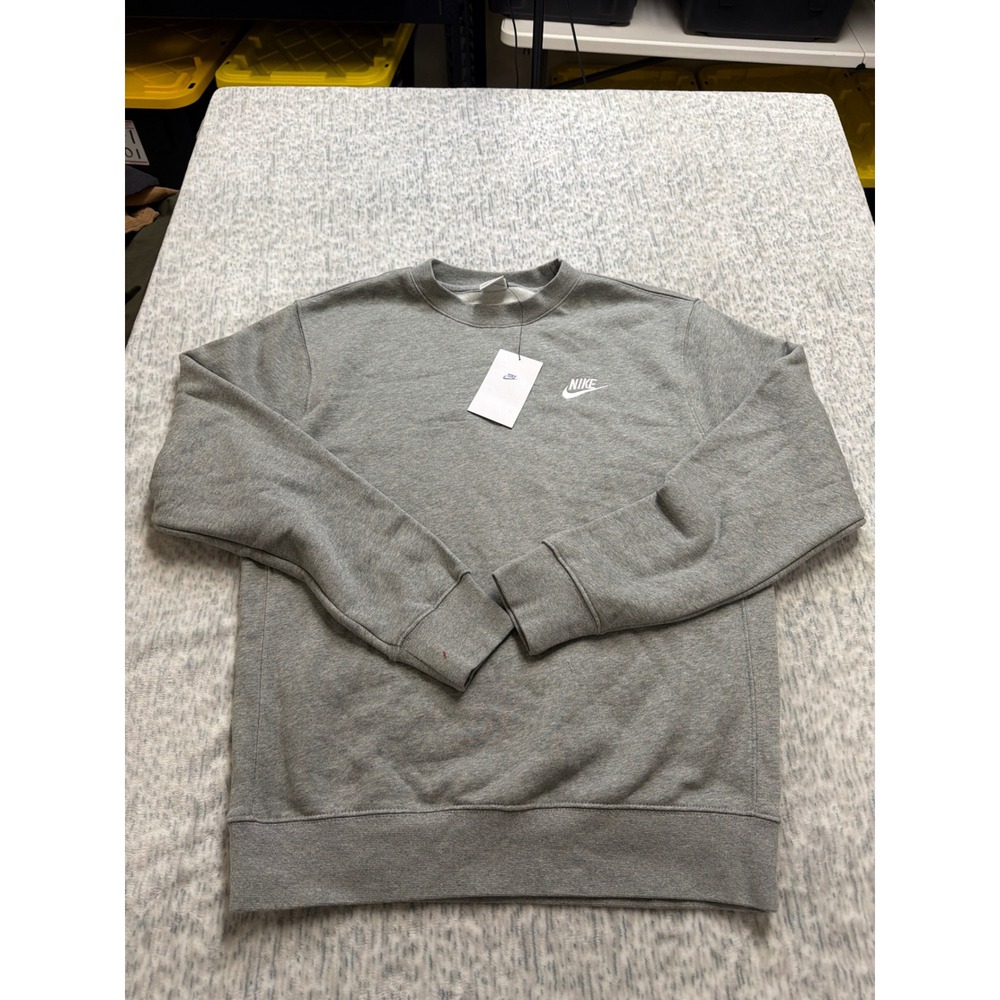 Nike Sportswear Club Fleece Crewneck Sweatshirt Grey White Embroidered‎ Logo NEW